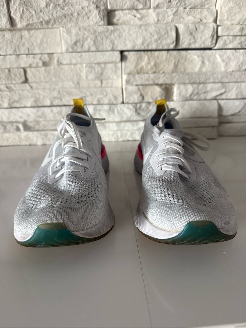 Nike White Knit Athletic Shoes with Teal, Pink & Yellow Accents